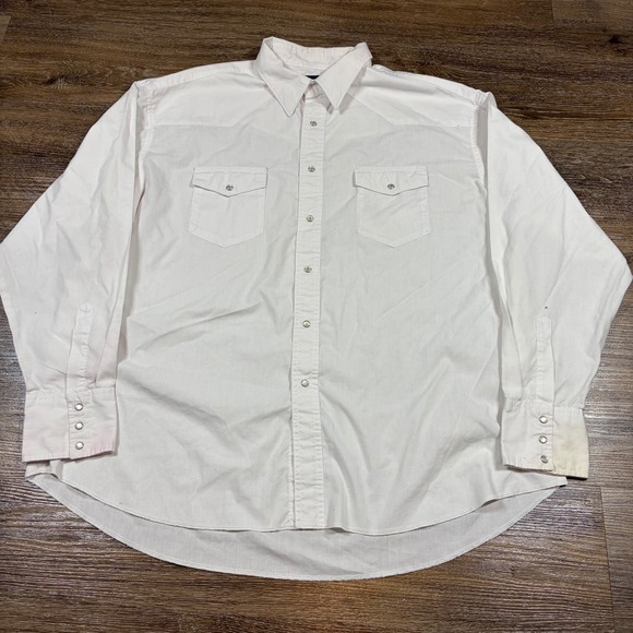 Wrangler Shirt Men's XXL Long Sleeve Pearl Snap Button Down White Cowboy Outdoor - Picture 2 of 9